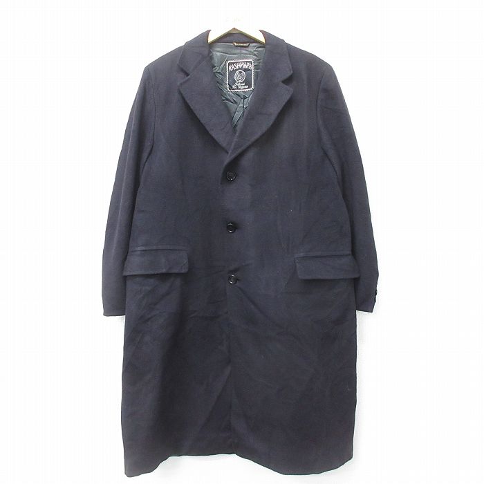 XL★古着 長袖 ウール コート メンズ 90年代 90s ロング丈 USA製 濃紺 ネイビー 【spe】 24nov21 中古 アウター