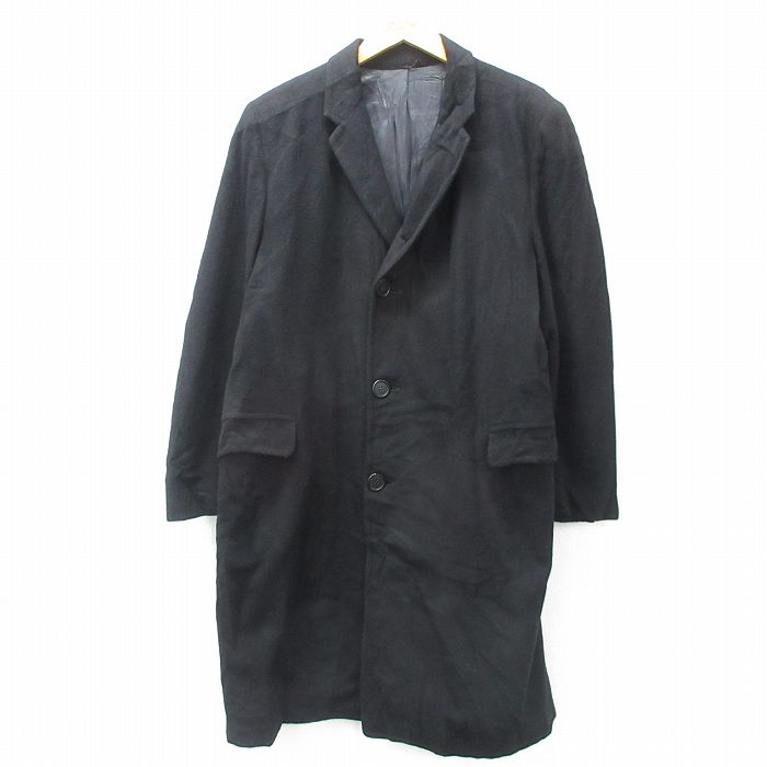 【50%OFF】XL★古着 長袖 ウール コート メンズ 90年代 90s ロング丈 黒 ブラック 25jan08 中古 アウター