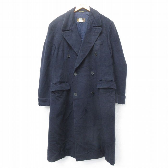 【50%OFF】L★古着 長袖 ウール コート メンズ 90年代 90s ロング丈 カシミヤ カシミア イタリア製 濃紺 ネイビー 【spe】 25jan09 中古 アウター