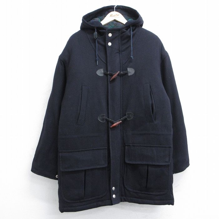 【50%OFF】XL★古着 長袖 ウール ダッフル コート パーカー メンズ 00年代 00s 大きいサイズ ロング丈 濃紺 ネイビー 内側キルティング 25jan24 中古 アウター