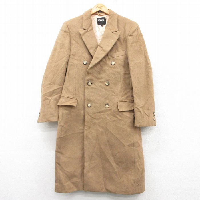 【50%OFF】M★古着 長袖 ウール コート メンズ ロング丈 ベージュ カーキ 25jan28 中古 アウター