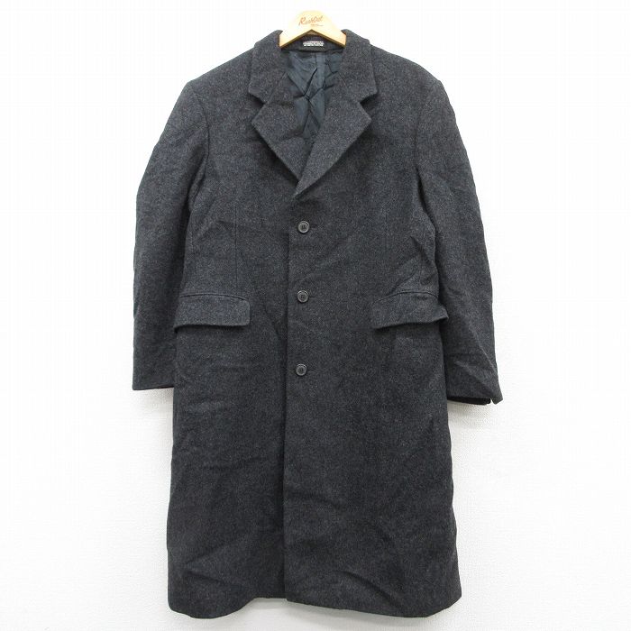 L★古着 長袖 ウール コート メンズ ロング丈 黒 ブラック 25jan28 中古 アウター