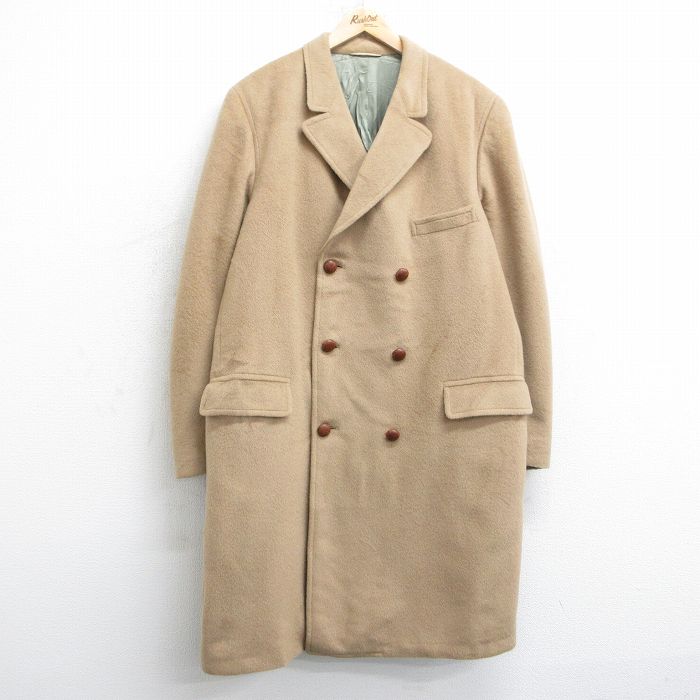 【50%OFF】XL★古着 長袖 ウール コート メンズ 80年代 80s ロング丈 USA製 ベージュ カーキ 25jan31 中古 アウター