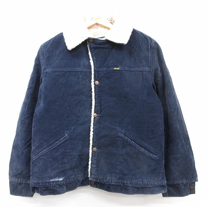 XL★古着 ラングラー Wrangler 長袖 コーデュロイ ボア ジャケット メンズ 80年代 80s 紺他 ネイビー 25feb04 中古 アウター
