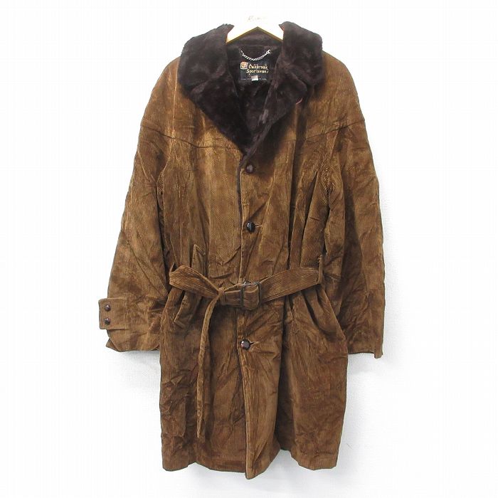 【50%OFF】XL★古着 シアーズ 長袖 ビンテージ コーデュロイ コート メンズ 70年代 70s 太畝 大きいサイズ ロング丈 コットン 茶 ブラウン 内側ボア 【spe】 25feb03 中古 アウター