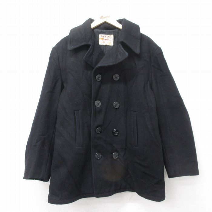 【50%OFF】L★古着 長袖 ウール ピーコート Pコート メンズ 80年代 80s USA製 黒 ブラック 25feb04 中古 アウター