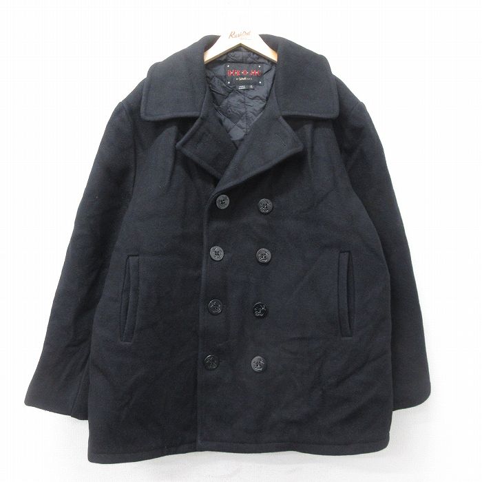 XL★古着 ショット Schott 長袖 ピーコート Pコート メンズ 90年代 90s 大きいサイズ ロング丈 カナダ製 黒 ブラック 内側キルティング 【spe】 25feb04 中古 アウター