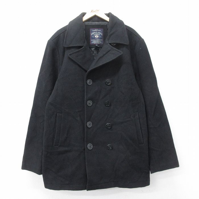 【50%OFF】L★古着 長袖 ピーコート Pコート メンズ 00年代 00s 大きいサイズ ロング丈 黒 ブラック 内側キルティング 25feb04 中古 アウター