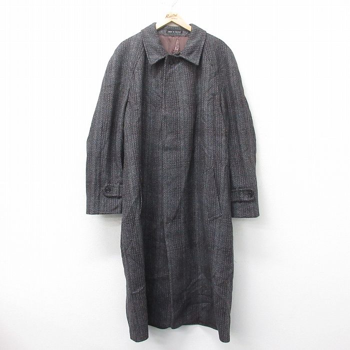 【50%OFF】L★古着 長袖 ウール コート メンズ 90年代 90s ラグラン ツイード 大きいサイズ ロング丈 イングランド製 濃グレー他 25feb04 中古 アウター