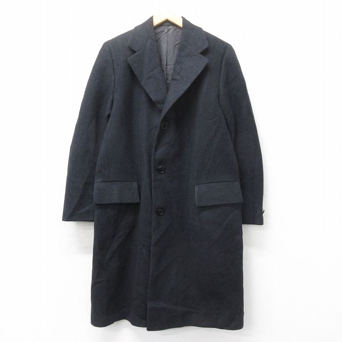 S★古着 長袖 ウール コート メンズ 90年代 90s ツイード ロング丈 USA製 黒 ブラック 25feb04 中古 アウター