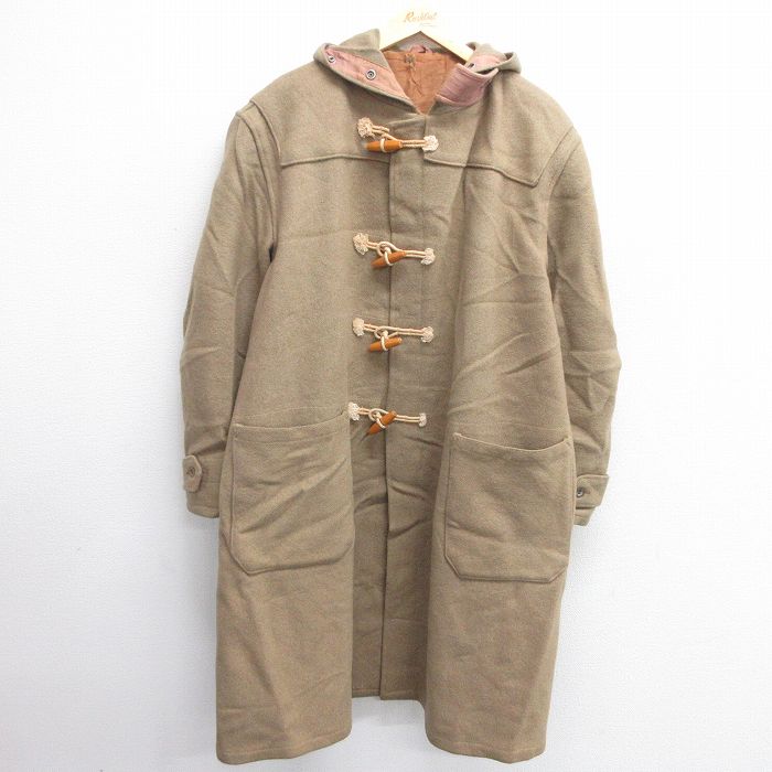 XL★古着 長袖 ビンテージ ウール ダッフル コート パーカー メンズ 70年代 70s 大きいサイズ ロング丈 イングランド製 ベージュ カーキ 【spe】 25feb05 中古 アウター