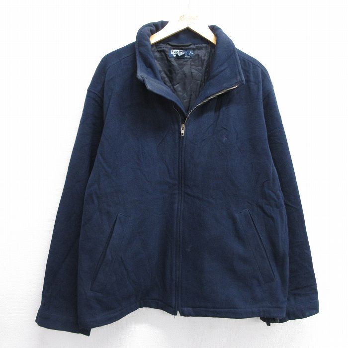 XL★古着 ラルフローレン Ralph Lauren 長袖 ブランド ウール ジャケット メンズ 90年代 90s ワンポイントロゴ 大きいサイズ 紺 ネイビー 内側キルティング 【spe】 25feb05 中古 アウター