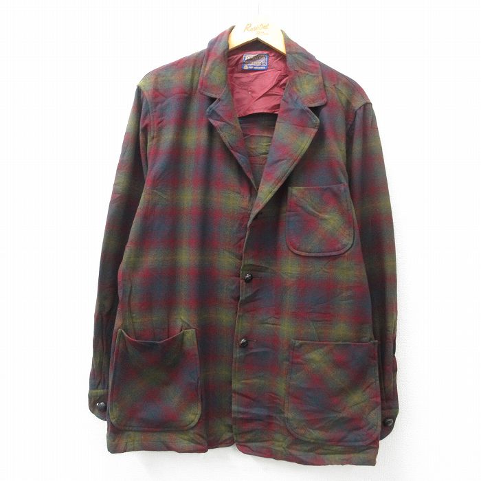 L★古着 ペンドルトン PENDLETON 長袖 ビンテージ ウール ジャケット メンズ 60年代 60s エンジ他 オンブレ チェック 【spe】 25feb05 中古 アウター
