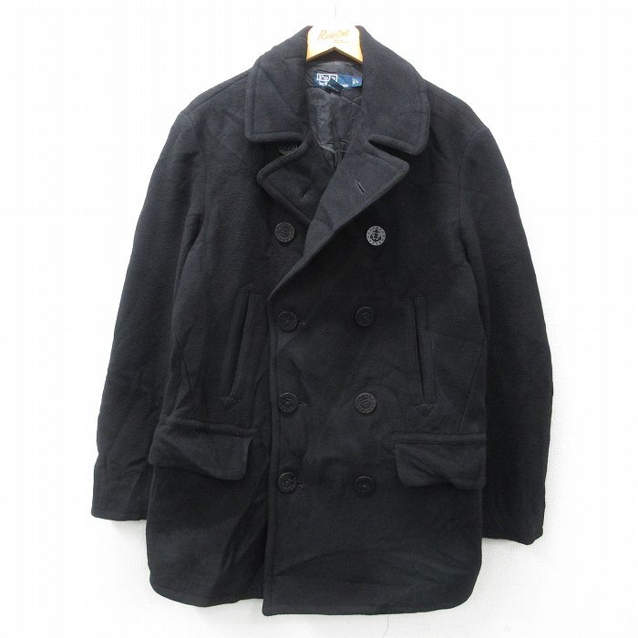 L★古着 ラルフローレン Ralph Lauren 長袖 ブランド ウール ピーコート Pコート メンズ 90年代 90s 黒 ブラック 【spe】 25feb05 中古 アウター
