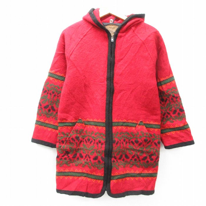M★古着 ウールリッチ WOOLRICH 長袖 ウール ジャケット パーカー メンズ 90年代 90s ラグラン ロング丈 USA製 赤他 レッド 内側キルティング 【spe】 25feb05 中古 アウター