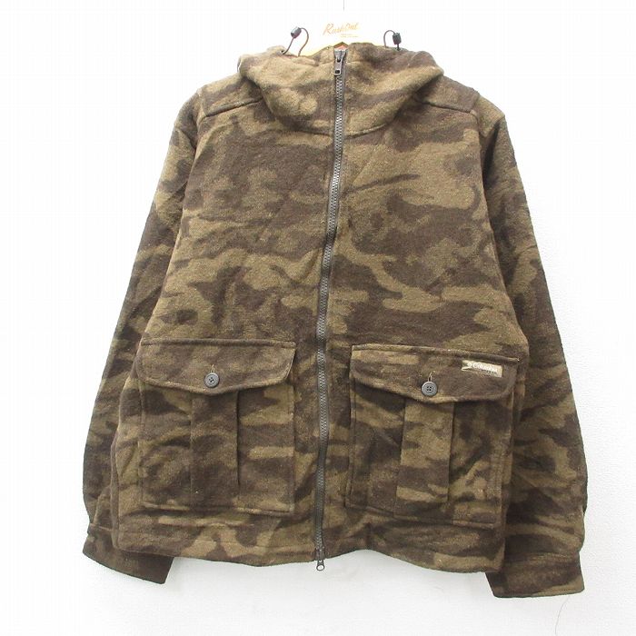 XL★古着 コロンビア COLUMBIA 長袖 ウール ジャケット パーカー メンズ 00年代 00s PHG ヒジ当て 茶他 ブラウン 迷彩 25feb05 中古 アウター