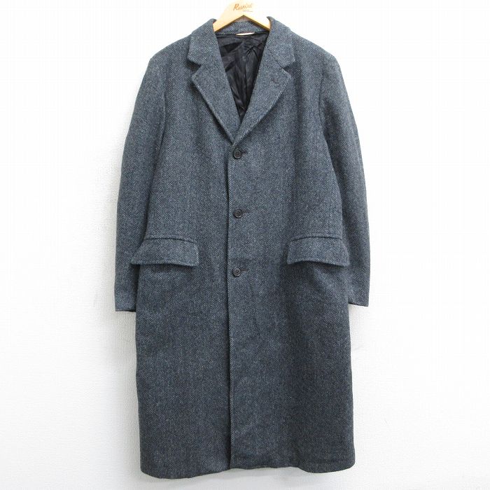 M★古着 長袖 ウール コート メンズ 80年代 80s ツイード ロング丈 USA製 グレー他 25feb07 中古 アウター