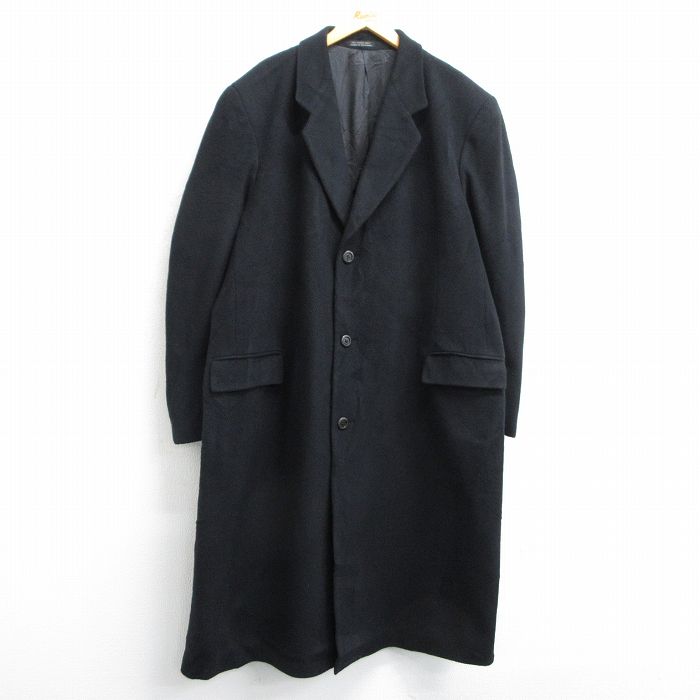 XL★古着 長袖 ウール コート メンズ 90年代 90s 大きいサイズ ロング丈 黒 ブラック 25feb07 中古 アウター