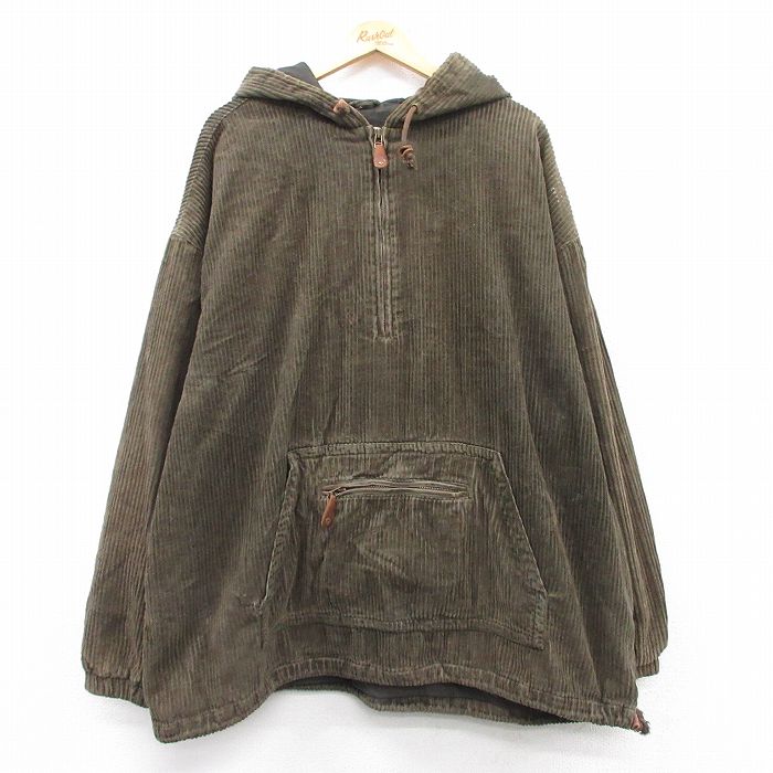 XL★古着 ギャップ GAP 長袖 ハーフジップ ジャケット アノラック パーカー メンズ 00年代 00s コーデュロイ 太畝 大きいサイズ コットン 茶 ブラウン 【spe】 25feb19 中古 アウター
