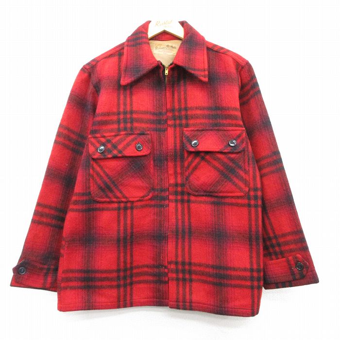 M★古着 リッチマンブラザーズ 長袖 ビンテージ ウール ジャケット メンズ 50年代 50s タロン 赤他 レッド チェック 25feb19 中古 アウター