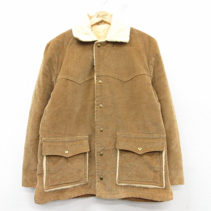 L★古着 長袖 ビンテージ コーデュロイ ジャケット メンズ 70年代 70s 茶 ブラウン 内側ボア 25feb19 中古 アウター