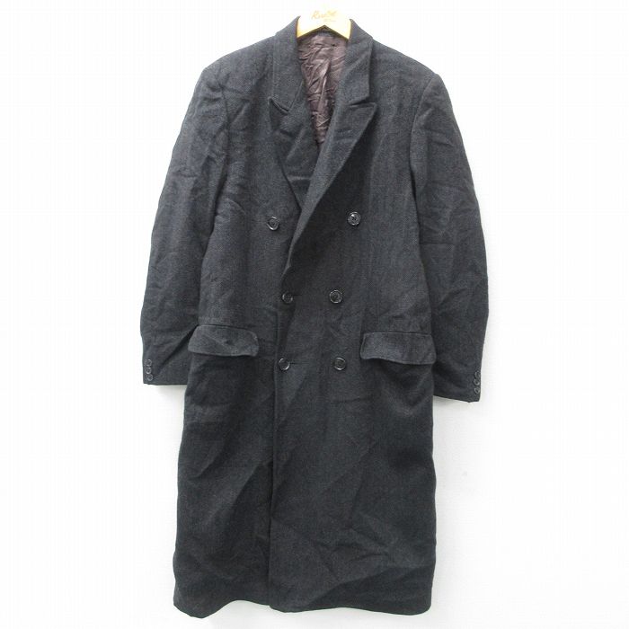 【50%OFF】S★古着 長袖 ウール コート メンズ 90年代 90s ロング丈 イギリス製 濃グレー 【spe】 25feb19 中古 アウター