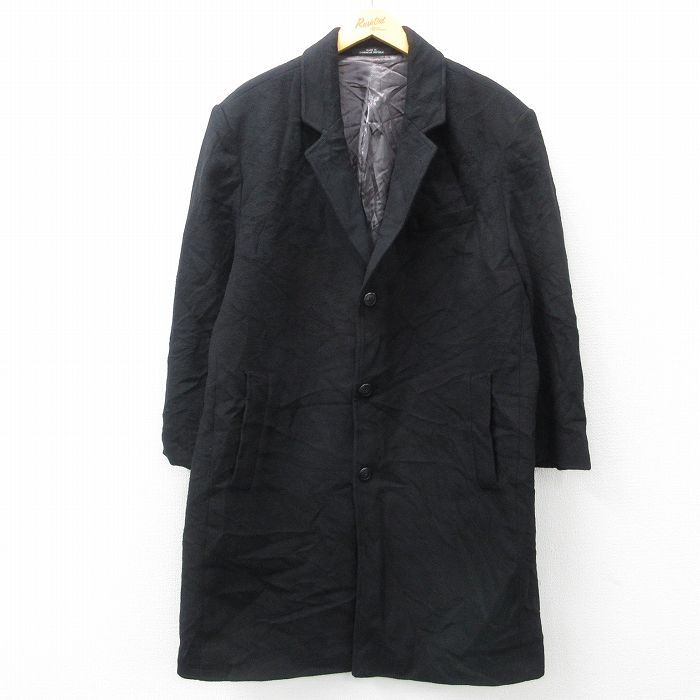L★古着 長袖 ウール コート メンズ ロング丈 黒 ブラック 25feb19 中古 アウター