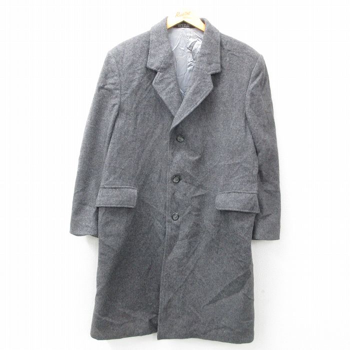 【50%OFF】S★古着 長袖 ウール コート メンズ ロング丈 グレー 25feb19 中古 アウター