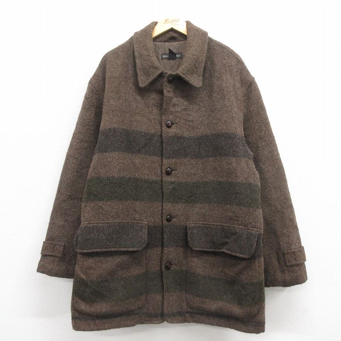 XL★古着 バナナリパブリック BANANA REPUBLIC 長袖 ブランド ウール コート メンズ 00年代 00s モヘア 大きいサイズ ロング丈 こげ茶 ブラウン 内側キルティング 【spe】 25oct04 中古 アウター