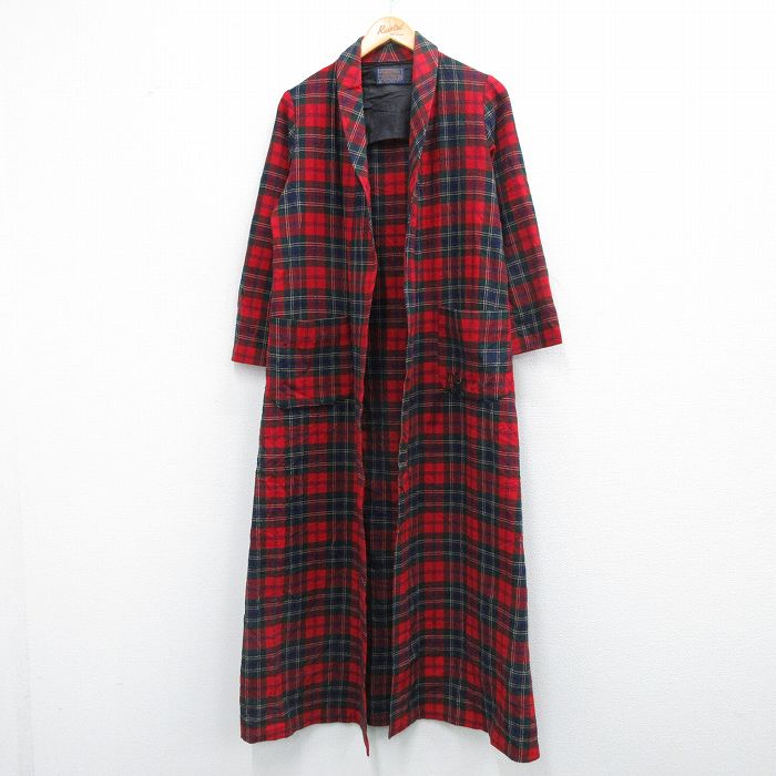 S★古着 ペンドルトン PENDLETON 長袖 ウール ガウン メンズ 80年代 80s ロング丈 USA製 赤他 レッド チェック 25oct07 中古 アウター
