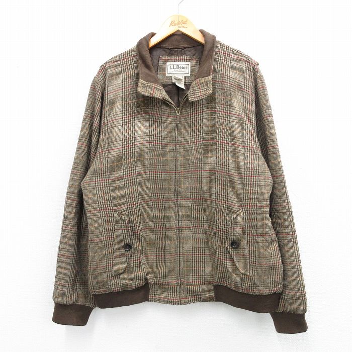 XL★古着 エルエルビーン LLBEAN 長袖 ウール ジャケット メンズ 00年代 00s 大きいサイズ 茶他 ブラウン チェック 内側キルティング 25oct07 中古 アウター