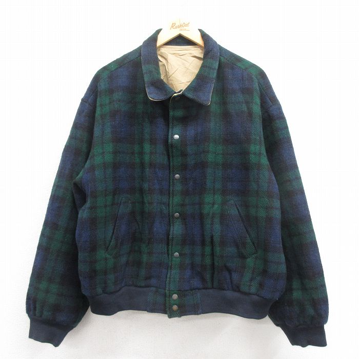 XL★古着 ラルフローレン Ralph Lauren ブランド ウール ジャケット メンズ 90年代 90s リバーシブル 緑 グリーン タータン チェック ブラックウォッチ 【spe】 25oct08 中古 アウター
