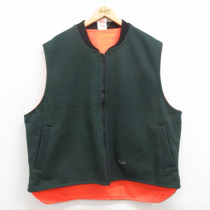 XL★古着 CODET ウール ベスト メンズ 90年代 90s リバーシブル 大きいサイズ カナダ製 緑 グリーン 25oct08 中古 アウター