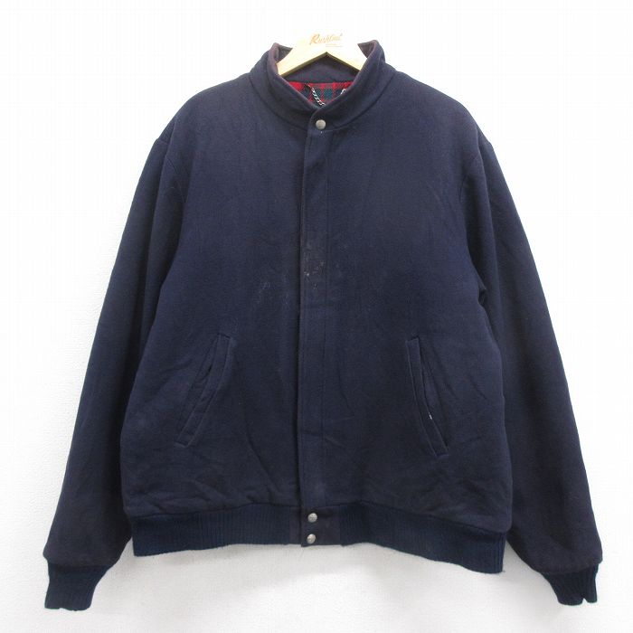 XL★古着 エルエルビーン LLBEAN 長袖 ウール ジャケット メンズ 80年代 80s 大きいサイズ USA製 濃紺 ネイビー 25oct17 中古 アウター