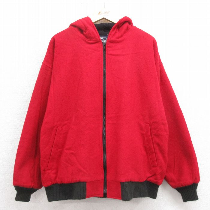 XL★古着 ウールリッチ WOOLRICH 長袖 ウール ジャケット メンズ 90年代 90s USA製 赤 レッド 内側ボア 25oct17 中古 アウター