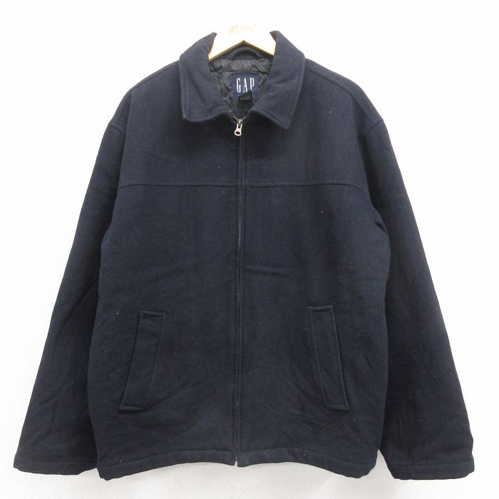 XL★古着 ギャップ GAP 長袖 ウール ジャケット メンズ 00年代 00s 紺 ネイビー 内側キルティング 25oct29 中古 アウター