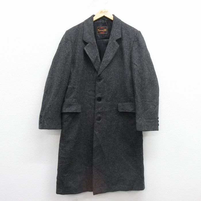 L★古着 長袖 ウール コート メンズ 90年代 90s ロング丈 USA製 濃グレー 25nov18