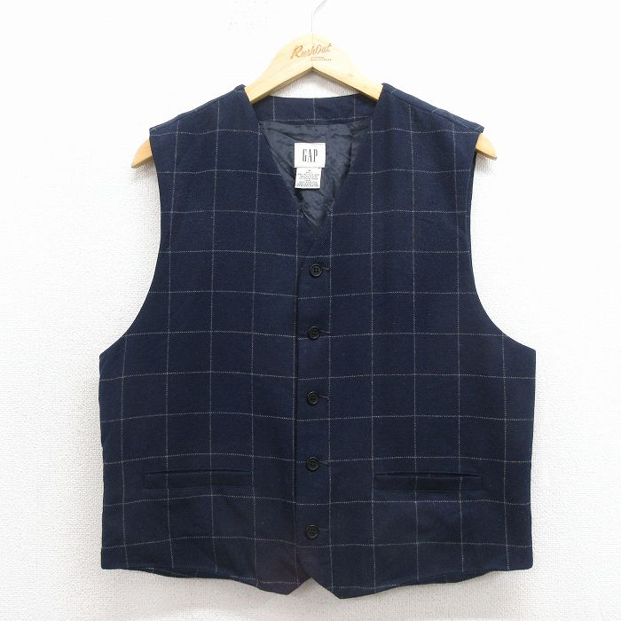 M★古着 ギャップ GAP ウール ベスト メンズ 00年代 00s 濃紺他 チェック 25nov18