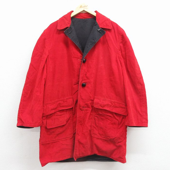XL★古着 長袖 ウール ビンテージ コーデュロイ コート メンズ 60年代 60s リバーシブル ロング丈 開襟 オープンカラー USA製 赤【spe】 25nov18