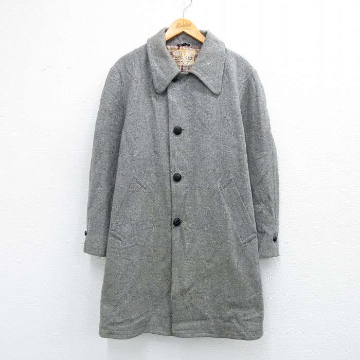 XL★古着 長袖 ウール コート メンズ 90年代 90s ロング丈 USA製 グレー 内側ブランケット 25nov18