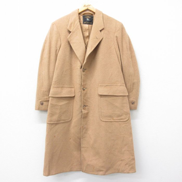 L★古着 長袖 ウール コート メンズ 90年代 90s ロング丈 USA製 ベージュ 25nov21