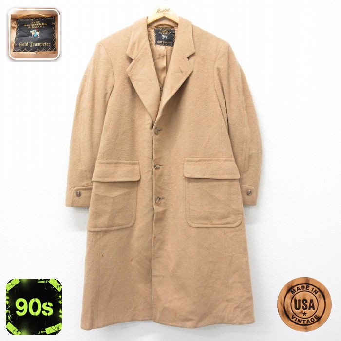 長袖 ウール コート 90s ロング丈 USA製 ベージュ メンズL相当 | 古着