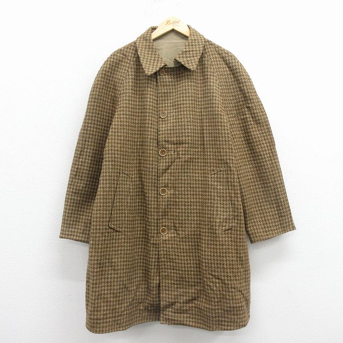 XL★古着 長袖 ウール コート メンズ 80年代 80s ロング丈 リバーシブル ラグラン 茶 25nov25
