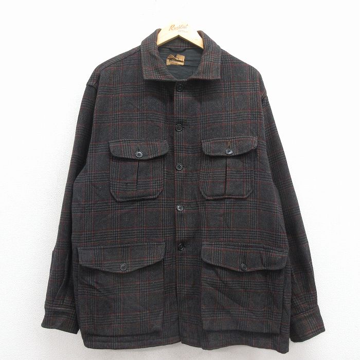 XL★古着 ウールリッチ 長袖 ウール ジャケット メンズ 80年代 80s ヒジ当てスエード使用 グレー他 25dec01