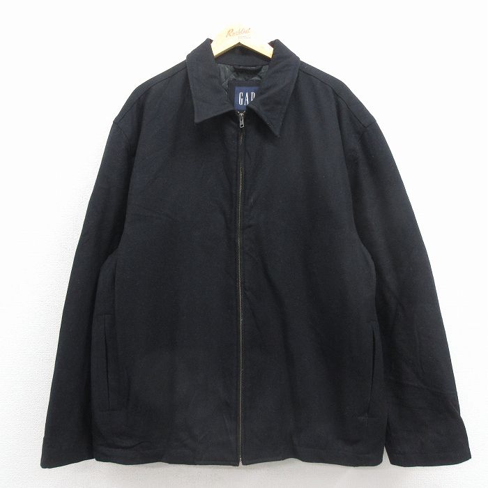 XL★古着 ギャップ GAP 長袖 ウール ジャケット コート メンズ 00年代 00s 大きいサイズ ロング丈 黒 内側キルティング 25dec01