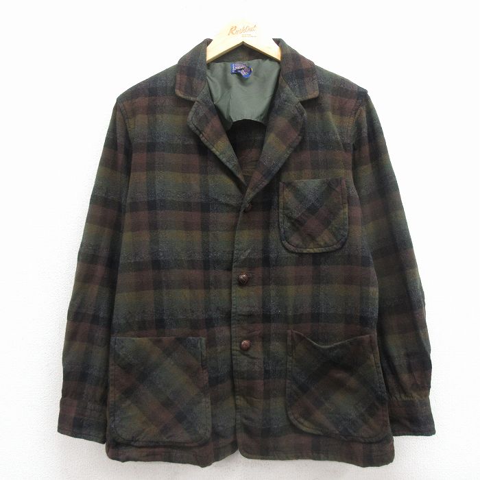 M★古着 ペンドルトン 長袖 ビンテージ ウール ジャケット メンズ 60年代 60s こげ茶他 チェック【spe】 25dec01