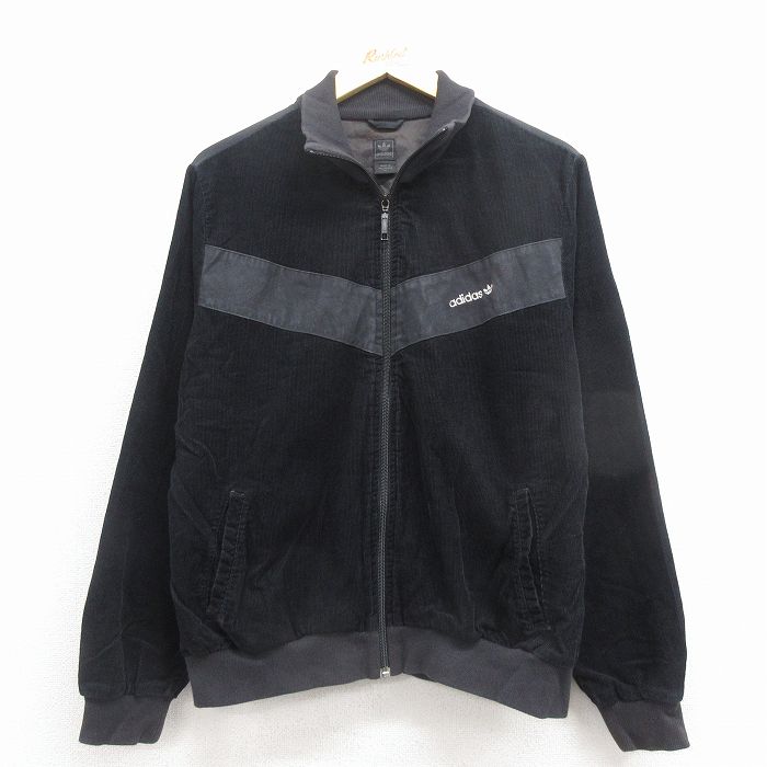 L★古着 アディダス adidas 長袖 コーデュロイ ジャケット メンズ 00年代 00s ワンポイントロゴ コットン 黒 25dec11