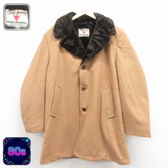 ウール コート 80s ロング丈 茶 内側フェイクファー XL | 古着
