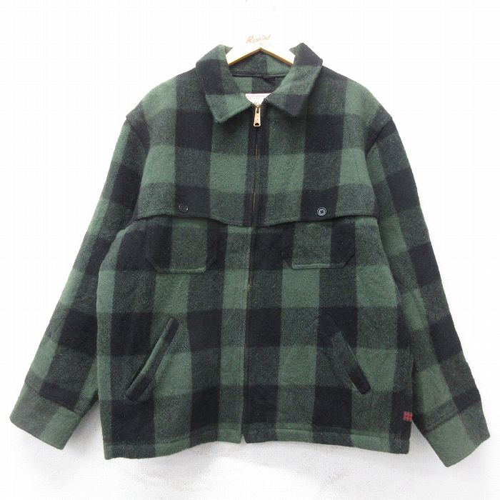 XL★古着 ウールリッチ 長袖 ウール ジャケット メンズ 00年代 00s 大きいサイズ 緑他 バッファロー チェック 25dec16
