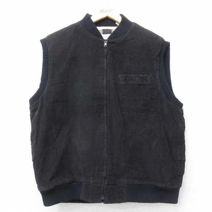 XL★古着 セントジョンズベイ コーデュロイ ベスト メンズ 90年代 90s コットン 黒 内側キルティング 25dec16